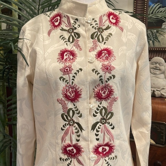 Raindrops medium cream mandarin collar button up tailored jacket embroidered - Picture 2 of 10